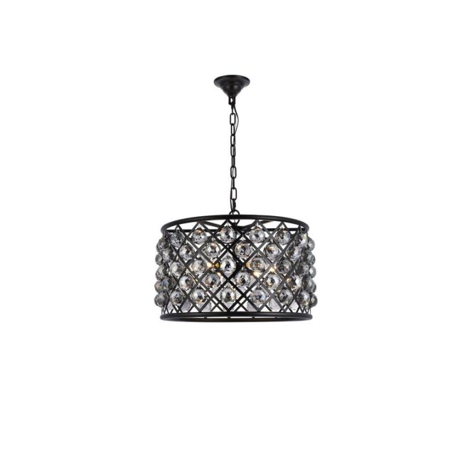 Elegant Lighting Madison 6 Light 20 Inch Pendant In Matte Black With Royal Cut Silver Shade Grey Crystal 1206D20MB-SS/RC