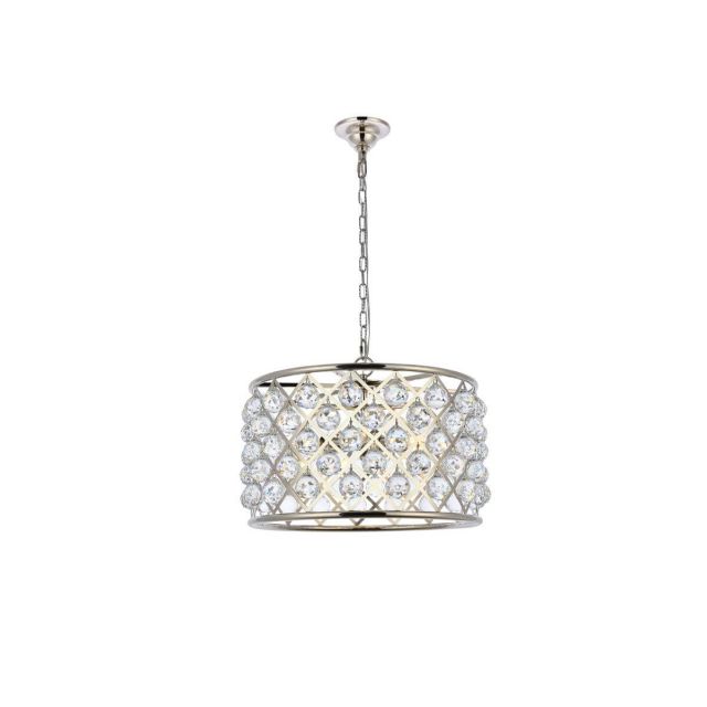 Elegant Lighting Madison 6 Light 20 Inch Pendant In Polished Nickel With Royal Cut Clear Crystal 1206D20PN/RC