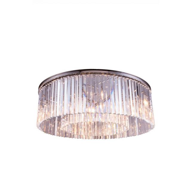 Elegant Lighting Sydney 10 Light 44 Inch Flush Mount In Polished Nickel With Royal Cut Clear Crystal 1208F43PN/RC