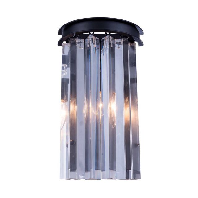 Elegant Lighting Sydney 2 Light 14 Inch Tall Wall Sconce In Matte Black With Royal Cut Clear Crystal 1208W8MB/RC