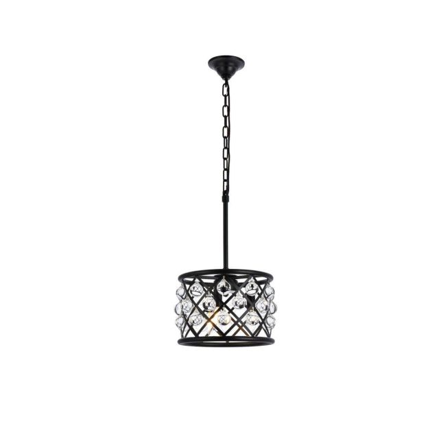 Elegant Lighting Madison 3 Light 12 Inch Pendant In Matte Black With Royal Cut Clear Crystal 1213D12MB/RC