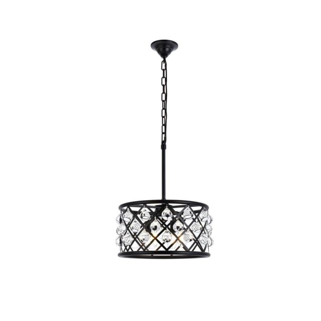 Elegant Lighting Madison 4 Light 16 Inch Pendant In Matte Black With Royal Cut Clear Crystal 1213D16MB/RC