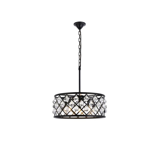 Elegant Lighting Madison 5 Light 20 Inch Pendant In Matte Black With Royal Cut Clear Crystal 1213D20MB/RC