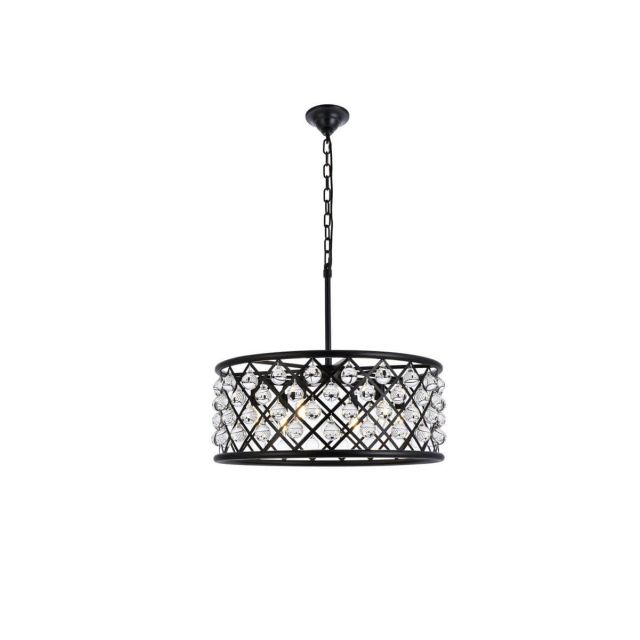 Elegant Lighting Madison 6 Light 25 Inch Crystal Chandelier In Matte Black With Royal Cut Clear Crystal 1213D25MB/RC