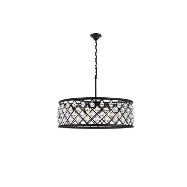 Elegant Lighting Madison 8 Light 32 Inch Crystal Chandelier In Matte Black With Royal Cut Clear Crystal 1213D32MB/RC