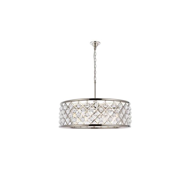 Elegant Lighting Madison 8 Light 32 Inch Crystal Chandelier In Polished Nickel With Royal Cut Clear Crystal 1213D32PN/RC