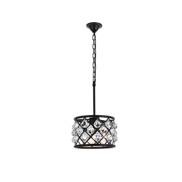 Elegant Lighting Madison 3 Light 12 Inch Pendant In Matte Black With Royal Cut Clear Crystal 1214D12MB/RC