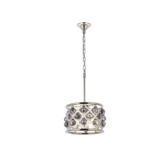 Elegant Lighting Madison 3 Light 12 Inch Pendant In Polished Nickel With Royal Cut Silver Shade Grey Crystal 1214D12PN-SS/RC