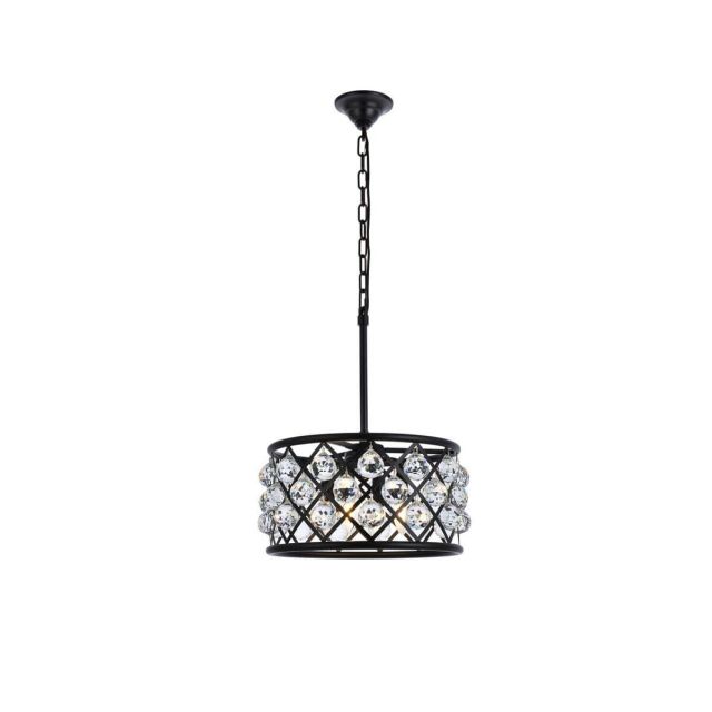 Elegant Lighting Madison 4 Light 16 Inch Pendant In Matte Black With Royal Cut Clear Crystal 1214D16MB/RC