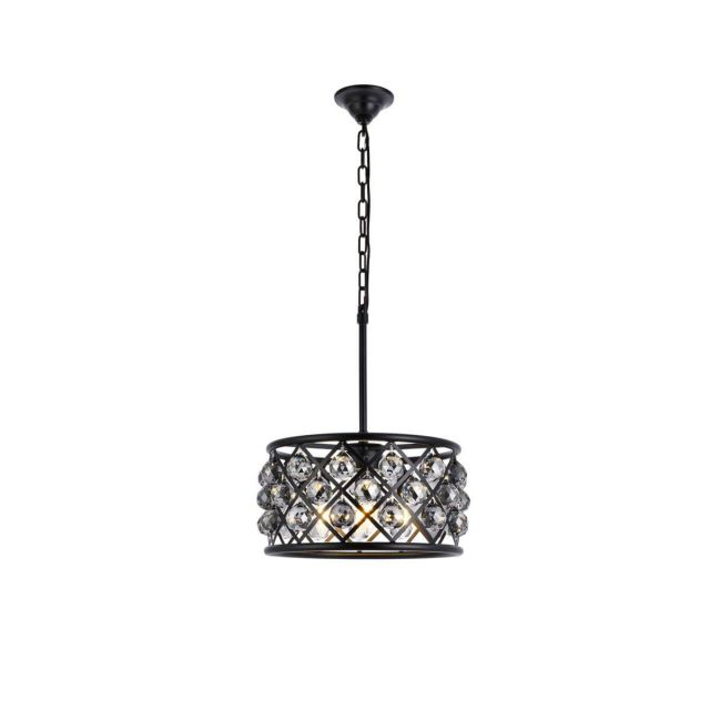 Elegant Lighting Madison 4 Light 16 Inch Pendant In Matte Black With Royal Cut Silver Shade Grey Crystal 1214D16MB-SS/RC