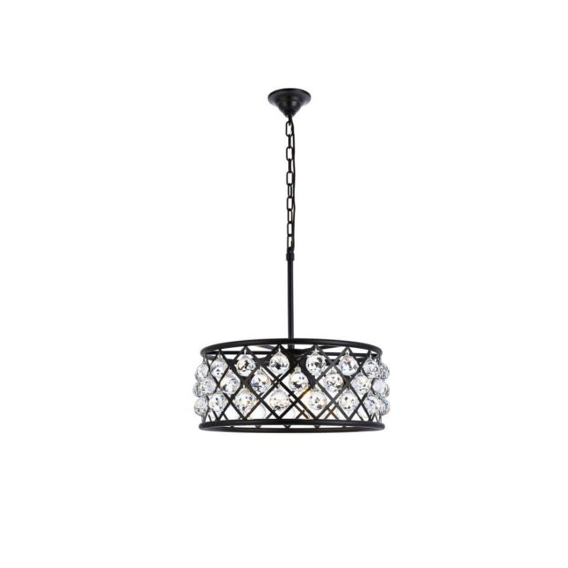 Elegant Lighting Madison 5 Light 20 Inch Crystal Chandelier In Matte Black With Royal Cut Clear Crystal 1214D20MB/RC