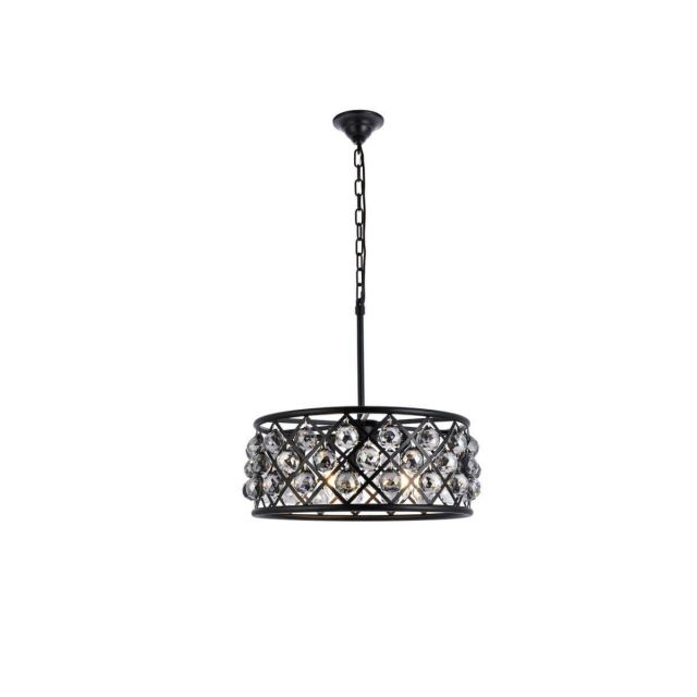 Elegant Lighting Madison 5 Light 20 Inch Crystal Chandelier In Matte Black With Royal Cut Silver Shade Grey Crystal 1214D20MB-SS/RC
