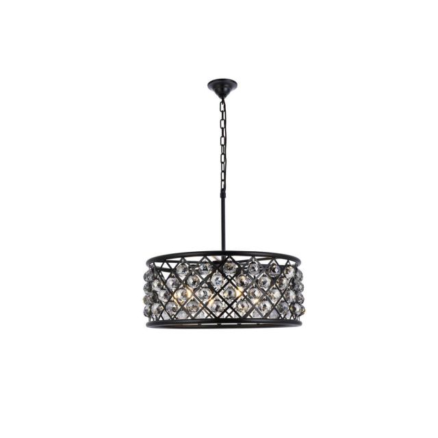 Elegant Lighting Madison 6 Light 25 Inch Crystal Chandelier In Matte Black With Royal Cut Silver Shade Grey Crystal 1214D25MB-SS/RC