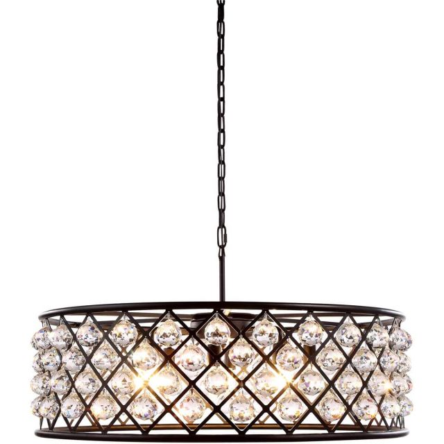 Elegant Lighting Madison 8 Light 32 Inch Crystal Chandelier In Matte Black With Royal Cut Clear Crystal 1214D32MB/RC