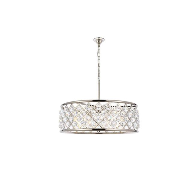 Elegant Lighting Madison 8 Light 32 Inch Crystal Chandelier In Polished Nickel With Royal Cut Clear Crystal 1214D32PN/RC