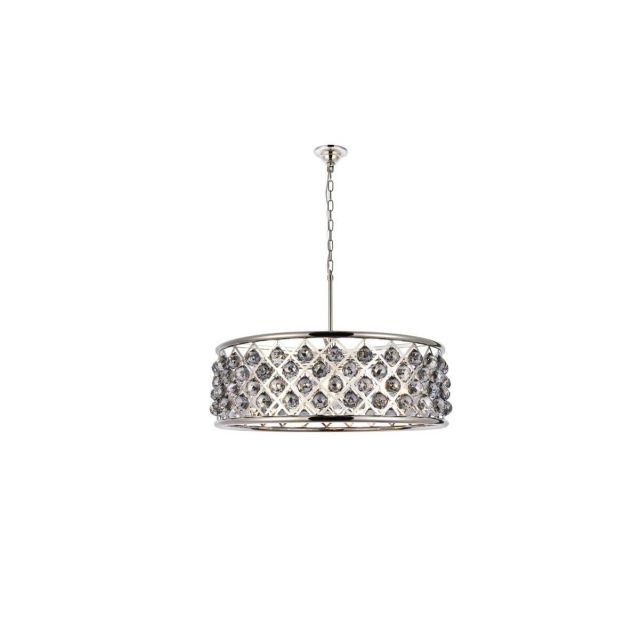 Elegant Lighting Madison 8 Light 32 Inch Crystal Chandelier In Polished Nickel With Royal Cut Silver Shade Grey Crystal 1214D32PN-SS/RC