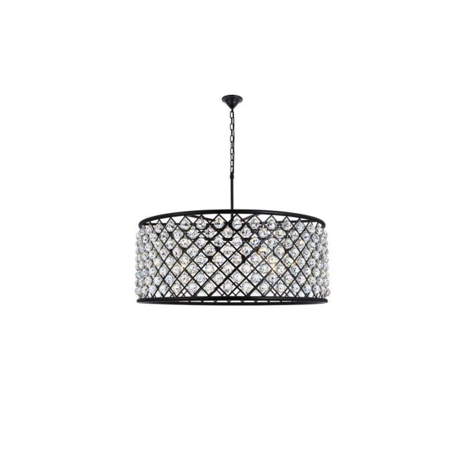 Elegant Lighting Madison 10 Light 44 Inch Crystal Chandelier In Matte Black With Royal Cut Clear Crystal 1214G43MB/RC