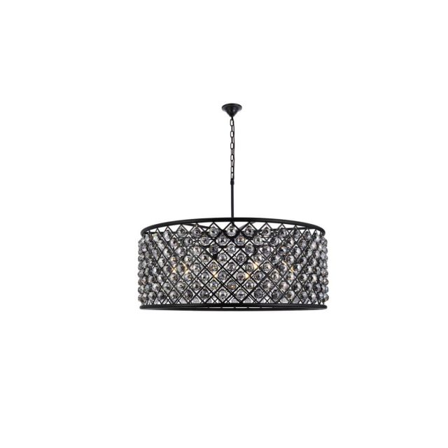 Elegant Lighting Madison 10 Light 44 Inch Crystal Chandelier In Matte Black With Royal Cut Silver Shade Grey Crystal 1214G43MB-SS/RC