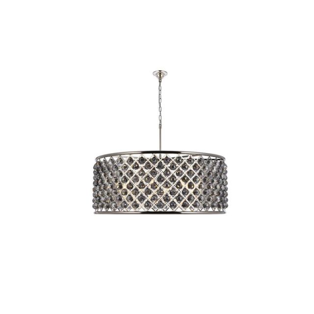 Elegant Lighting Madison 10 Light 44 Inch Crystal Chandelier In Polished Nickel With Royal Cut Silver Shade Grey Crystal 1214G43PN-SS/RC