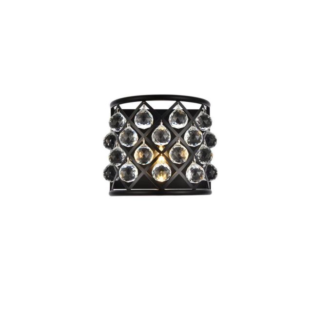 Elegant Lighting Madison 1 Light 11 Inch Tall Wall Sconce In Matte Black With Royal Cut Clear Crystal 1214W11MB/RC