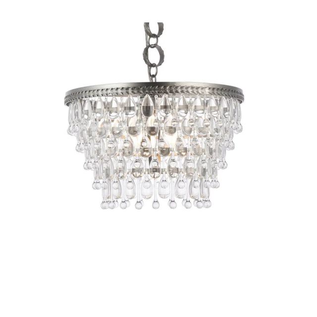 Elegant Lighting 1219D19AS/RC Nordic 5 Light 19 Inch Pendant In Antique Silver With Royal Cut Clear Crystal