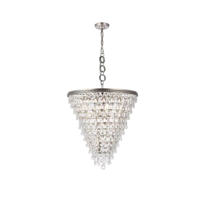 Elegant Lighting 1219D24AS/RC Nordic 7 Light 24 Inch Crystal Chandelier In Antique Silver With Royal Cut Clear Crystal