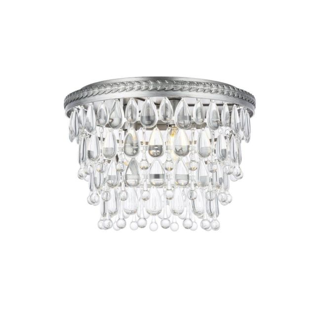 Elegant Lighting 1219F15AS/RC Nordic 3 Light 15 Inch Flush Mount In Antique Silver With Royal Cut Clear Crystal