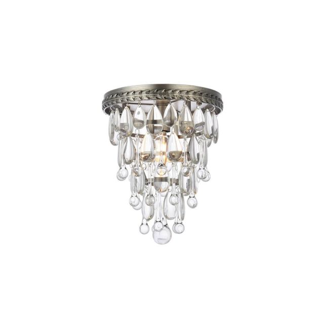 Elegant Lighting 1219F9AS/RC Nordic 1 Light 9 Inch Flush Mount In Antique Silver With Royal Cut Clear Crystal
