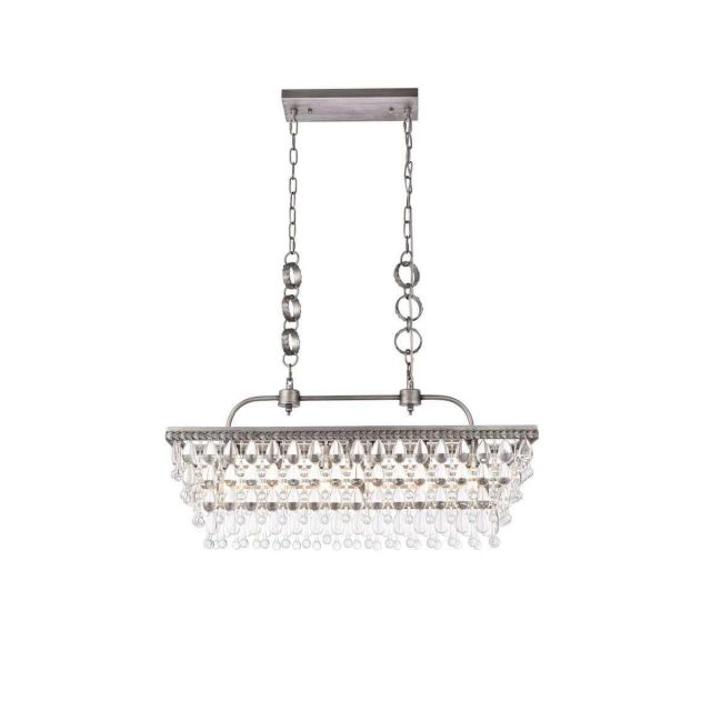 Elegant Lighting 1219G32AS Nordic 6 Light 32 inch Rectangle Pendant in Antique Silver with Clear Crystal