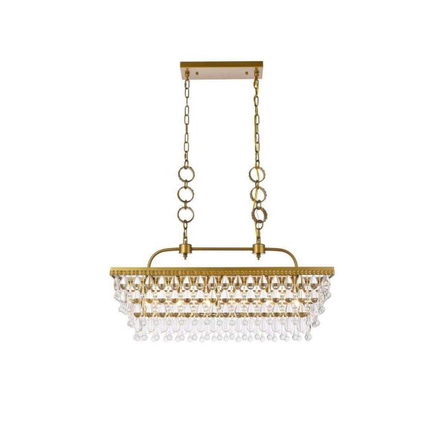 Elegant Lighting 1219G32BR Nordic 6 Light 32 inch Rectangle Pendant in Brass with Clear Crystal