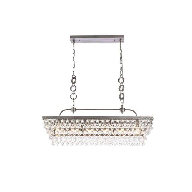 Elegant Lighting 1219G40AS Nordic 6 Light 40 inch Rectangle Pendant in Antique Silver with Clear Crystal