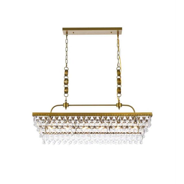 Elegant Lighting 1219G40BR Nordic 6 Light 40 inch Rectangle Pendant in Brass with Clear Crystal