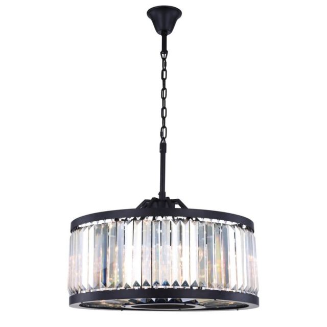 Elegant Lighting Chelsea 8 Light 28 Inch Crystal Chandelier In Matte Black With Royal Cut Clear Crystal 1233D28MB/RC