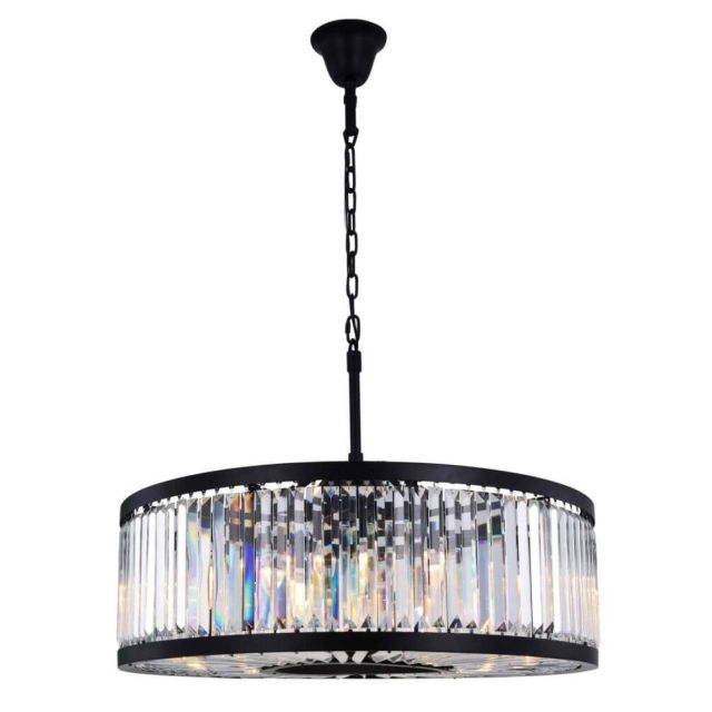 Elegant Lighting Chelsea 10 Light 36 Inch Crystal Chandelier In Matte Black With Royal Cut Clear Crystal 1233D35MB/RC