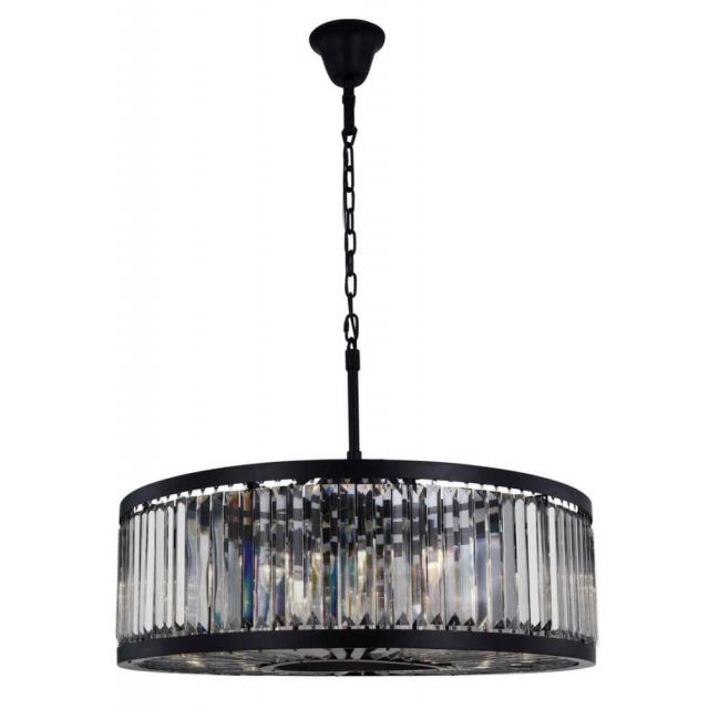 Elegant Lighting Chelsea 10 Light 36 Inch Crystal Chandelier In Matte Black With Royal Cut Silver Shade Grey Crystal 1233D35MB-SS/RC