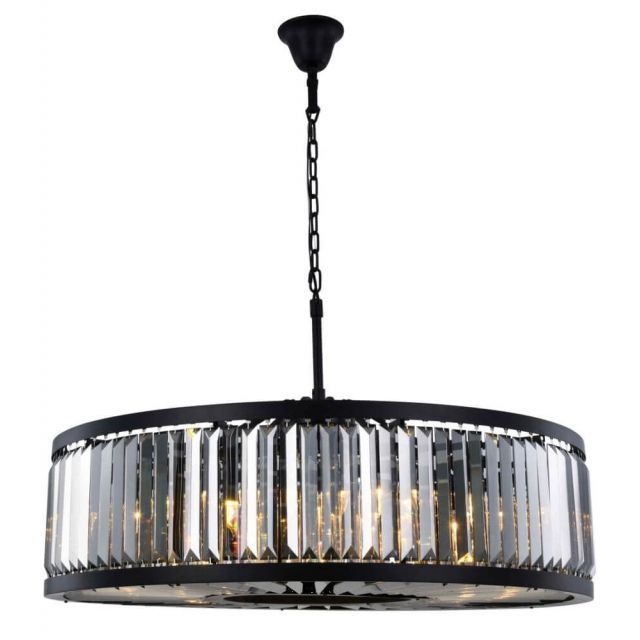 Elegant Lighting Chelsea 10 Light 44 Inch Crystal Chandelier In Matte Black With Royal Cut Silver Shade Grey Crystal 1233G43MB-SS/RC