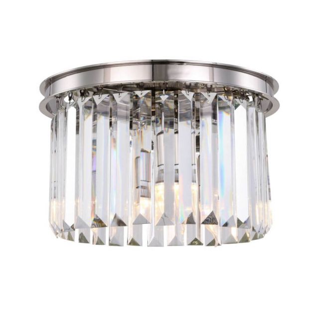 Elegant Lighting Sydney 3 Light 16 Inch Flush Mount In Polished nickel With Royal Cut Clear Crystal 1238F16PN/RC