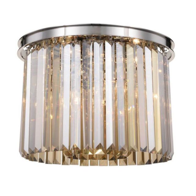 Elegant Lighting Sydney 6 Light 20 Inch Flush Mount In Polished nickel With Royal Cut Golden Teak Crystal 1238F20PN-GT/RC