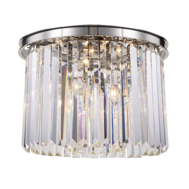 Elegant Lighting Sydney 6 Light 20 Inch Flush Mount In Polished nickel With Royal Cut Clear Crystal 1238F20PN/RC