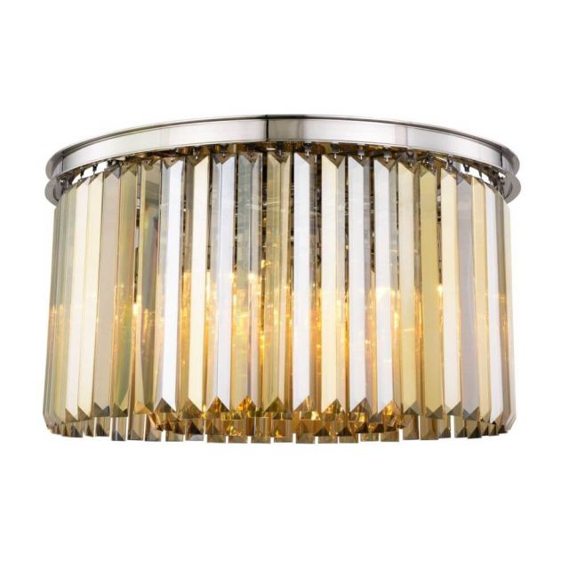 Elegant Lighting Sydney 8 Light 26 Inch Flush Mount In Polished nickel With Royal Cut Golden Teak Crystal 1238F26PN-GT/RC