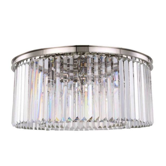 Elegant Lighting Sydney 8 Light 32 Inch Flush Mount In Polished nickel With Royal Cut Clear Crystal 1238F31PN/RC