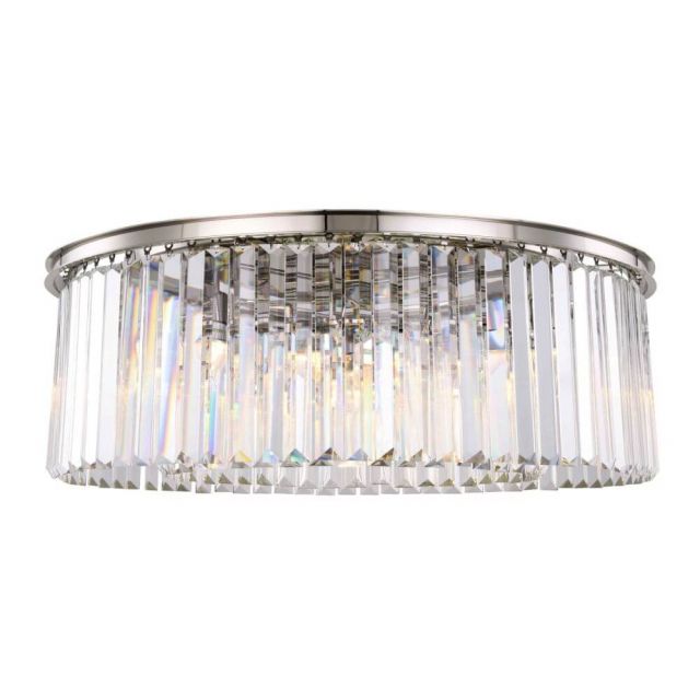 Elegant Lighting Sydney 10 Light 44 Inch Flush Mount In Polished nickel With Royal Cut Clear Crystal 1238F43PN/RC