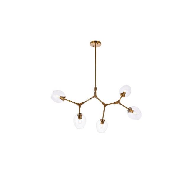 Elegant Lighting Cavoli 5 Light 29 Inch Chandelier in Brass with Clear Glass Shade 1712D42BR
