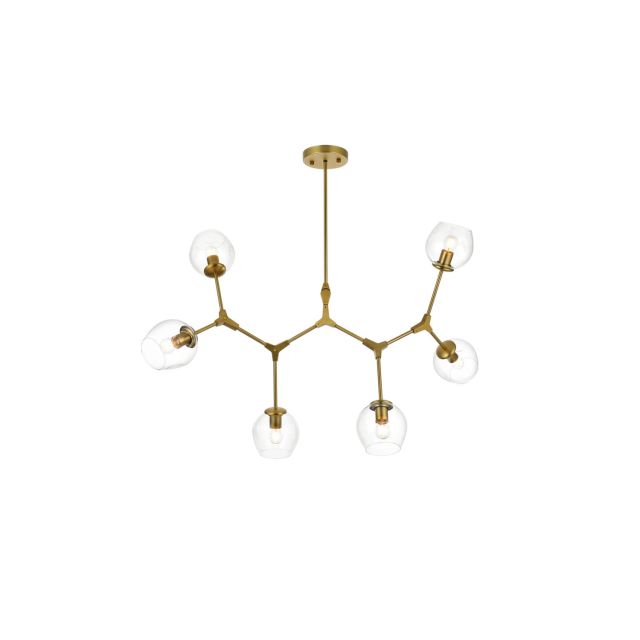 Elegant Lighting Cavoli 6 Light 49 inch Chandelier in Brass with Clear Glass Globe Shades 1712G49BR
