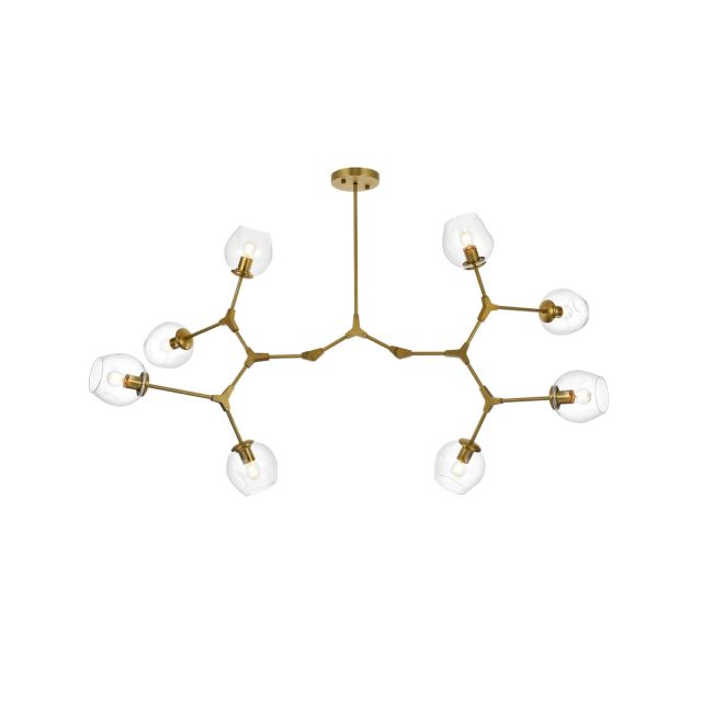 Elegant Lighting Cavoli 8 Light 61 inch Chandelier in Brass with Clear Glass Globe Shades 1712G61BR