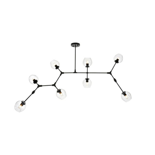 Elegant Lighting Cavoli 8 Light 74 inch Chandelier in Black with Clear Glass Globe Shades 1712G74BK