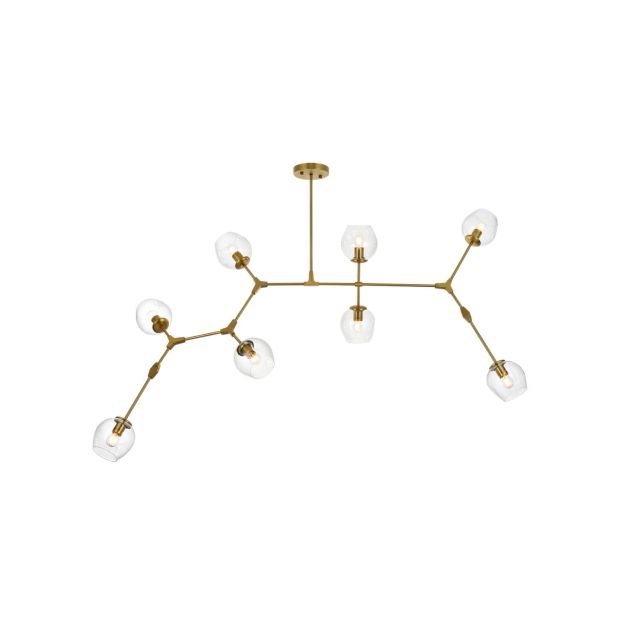Elegant Lighting Cavoli 8 Light 74 inch Chandelier in Brass with Clear Glass Globe Shades 1712G74BR