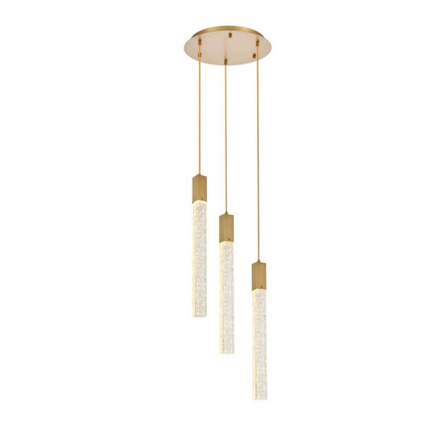Elegant Lighting 2067D16SG Weston 3 Light 16 inch Pendant in Satin Gold with Clear Royal Cut Crystal