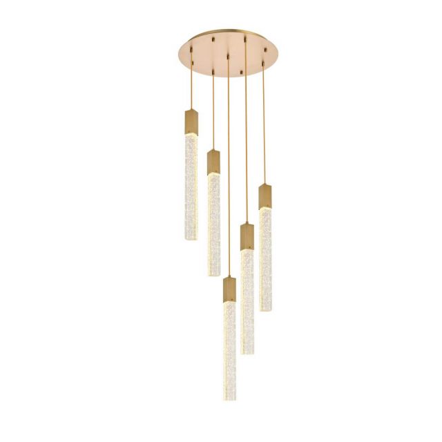 Elegant Lighting 2067D20SG Weston 5 Light 20 inch Pendant in Satin Gold with Clear Royal Cut Crystal
