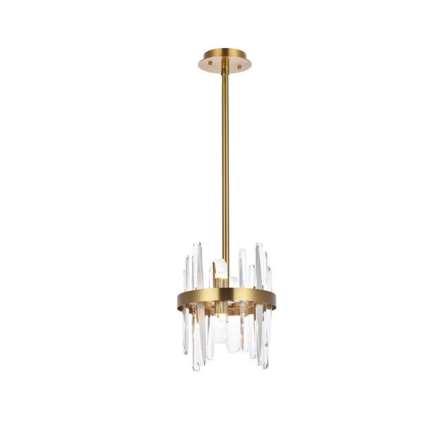 Elegant Lighting 2200D10SG Serena 6 Light 10 inch Round Pendant in Satin Gold with Clear Crystal